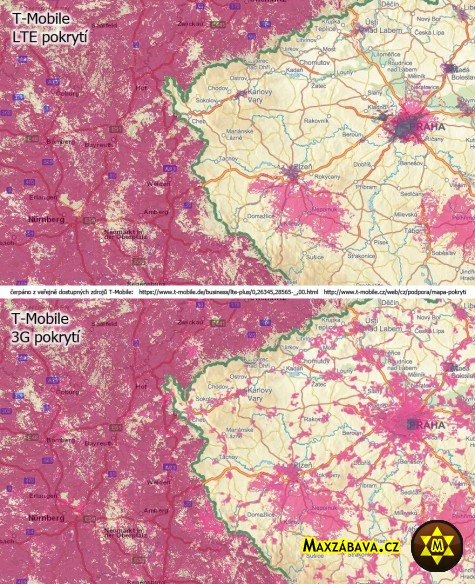 T-mobile pokrytí v ČR a v Německu
